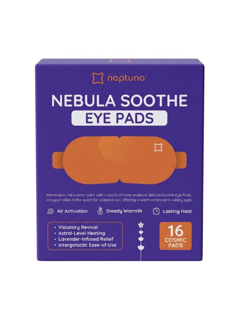 NIP Naptuno Nebula Soothe Self Warming Steam Eye Pads Lavender 16 Count